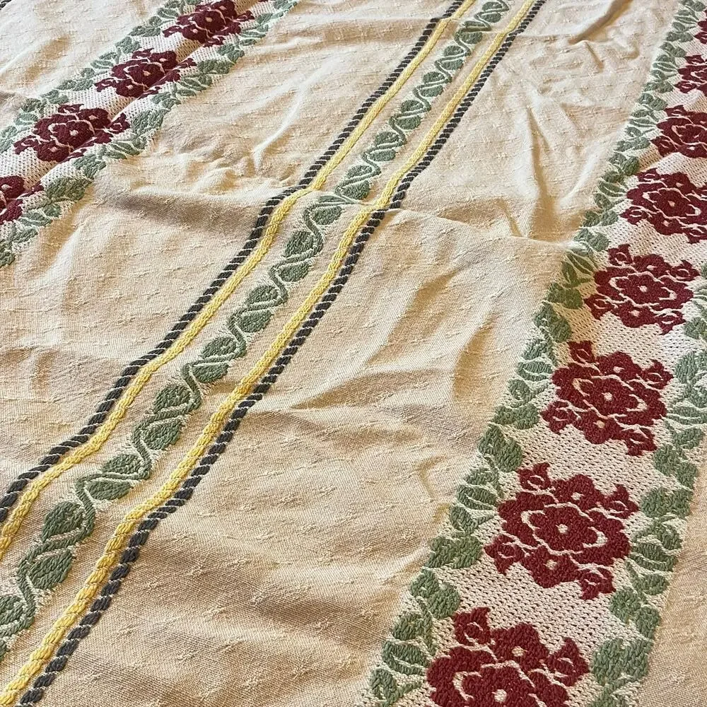 Vintage Fieldcrest Tapestry Blanket Rose Floral Woven Cotton Queen 87x77 USA
